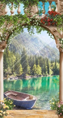 3D Фотообои «Лодочка в бирюзовом озере» 3D Фотообои