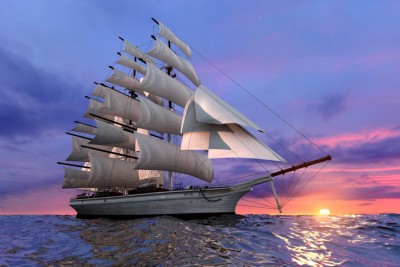 3D Фотообои  «Парусник на закате» 3D Фотообои