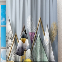 Фотошторы «Золотые перья с мраморными треугольниками»