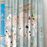 Фотошторы «Карта для детской с самолетами»