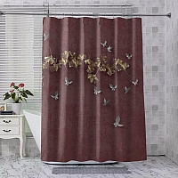 Шторы для ванной «Серебрянные птички над золотыми зонтиками» вид 7