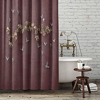 Шторы для ванной «Серебрянные птички над золотыми зонтиками» вид 6