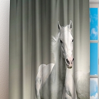 Фотошторы «Белые лошади на сером фоне»
