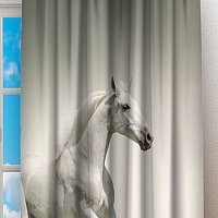 Фотошторы «Белые лошади на сером фоне»