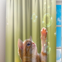 Фотошторы «Рыжий кот с мыльными пузырями»