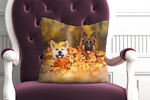 3D Подушка «Собаки в листьях»  вид 6