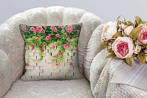 3D Подушка «Кирпичная стена с цветами»  вид 3