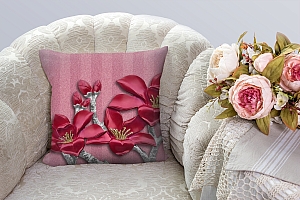 3D Подушка «Цветок сакуры на бархатистой ткани»  вид 2