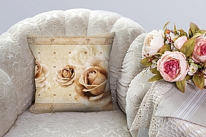 3D Подушка «Винтажные бутоны роз на мраморе»  вид 2