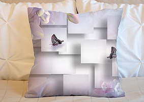 3D Подушка «Сиреневые цветы с бабочками»  вид 2