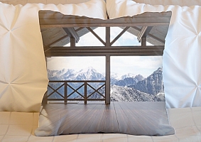 3D Подушка «Вид с террасы альпийского шале» вид 5
