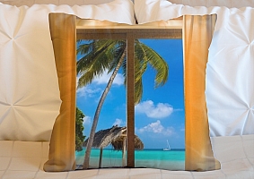 3D Подушка «Лазурный пляж с белой яхтой вдали» вид 2