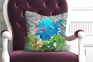3D Подушка «Подводный мир. Дельфины» вид 3