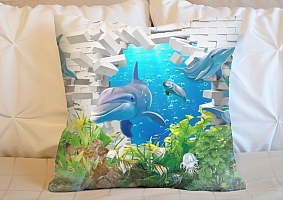 3D Подушка «Подводный мир. Дельфины» вид 2