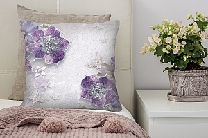 3D Подушка «Ювелирные фиолетовые цветы» вид 3