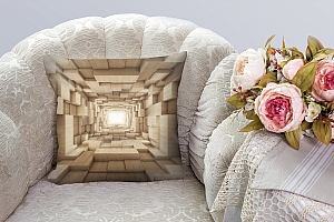 3D Подушка «Тоннель из деревянных кубов» вид 3