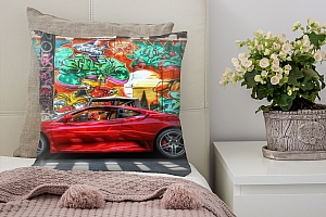 3D Подушка «Красный автомобиль на фоне граффити» вид 5