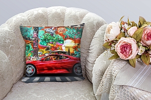 3D Подушка «Красный автомобиль на фоне граффити» вид 4