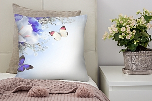 3D Подушка «Бабочки под нежными цветами» вид 3