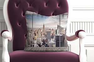 3D Подушка «Большое окно с видом на мегаполис» вид 3