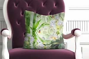 3D Подушка «Орхидеи на салатовом фоне в стиле спа» вид 6