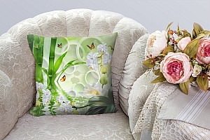 3D Подушка «Орхидеи на салатовом фоне в стиле спа» вид 3