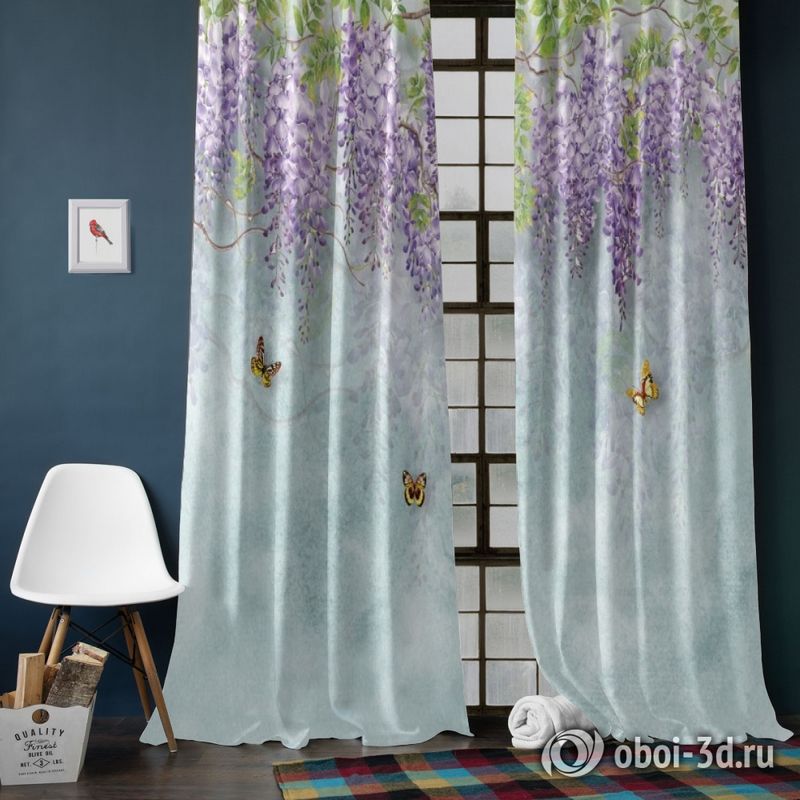 Фотошторы «Сирень с бабочками» вид 9