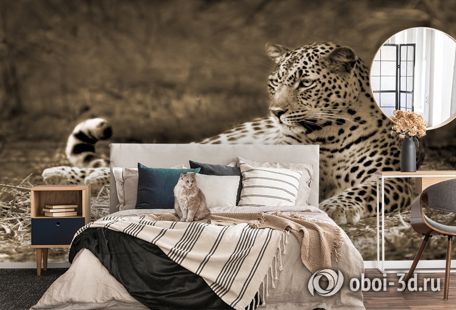 3D Фотообои «Леопард сепия» вид 5