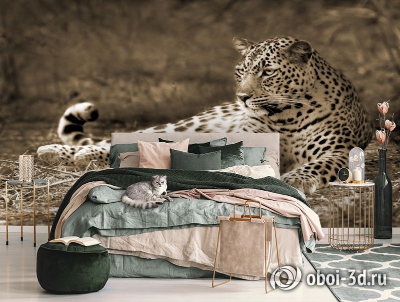 3D Фотообои «Леопард сепия» вид 3
