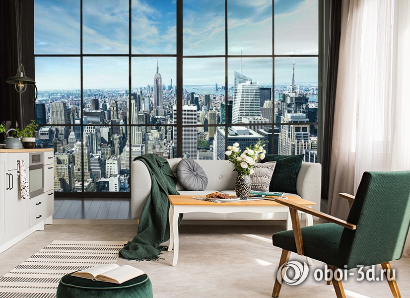 3D Фотообои «Вид из окна на современный город» вид 4