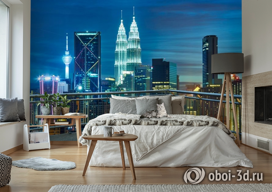 3D Фотообои «Вид  с  балкона на ночной город» вид 6