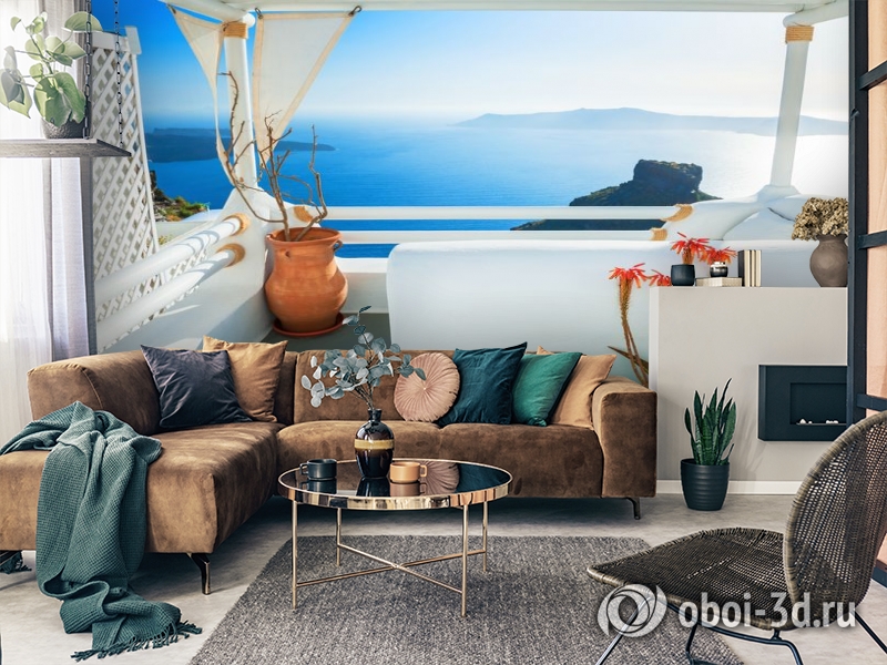 3D Фотообои «Балкончик на берегу лазурного моря» вид 2