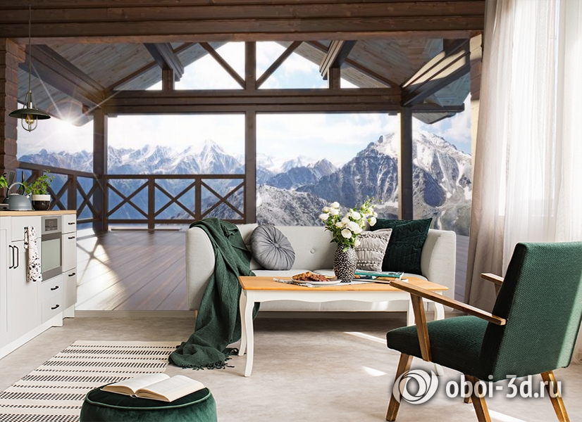 3D Фотообои «Вид с террасы альпийского шале» вид 4