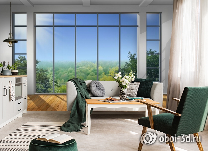 3D Фотообои «Окно с видом на зеленый лес» вид 4
