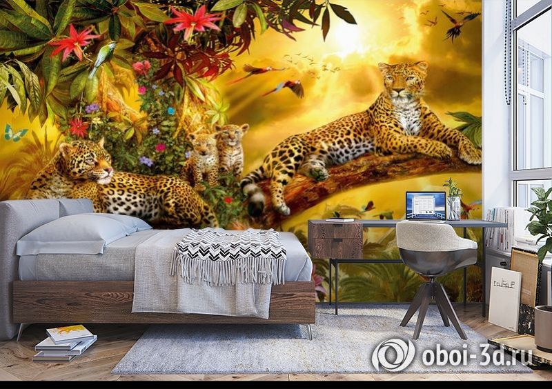 3D Фотообои «Семья леопардов» вид 5