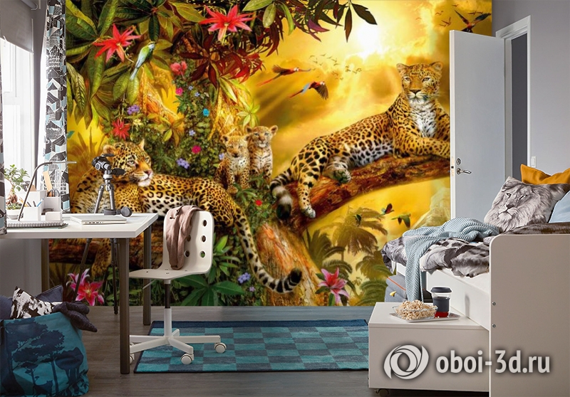 3D Фотообои «Семья леопардов» вид 4