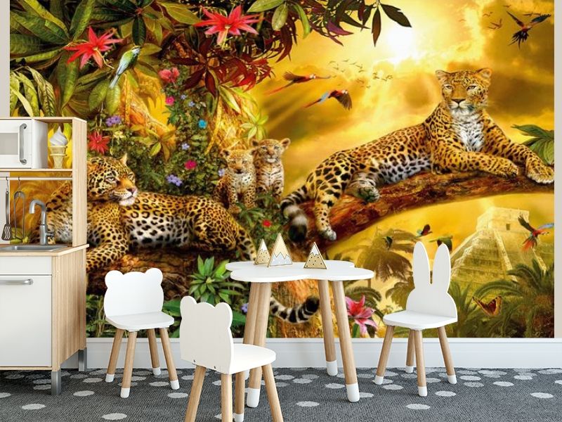 3D Фотообои «Семья леопардов» вид 4