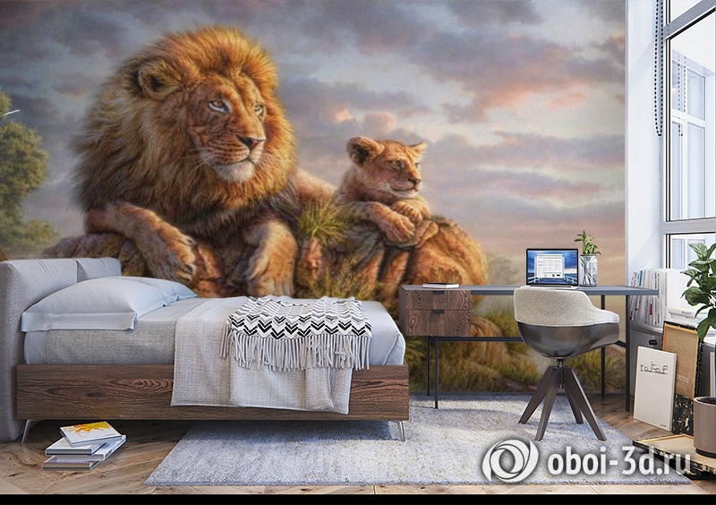 3D Фотообои «Величественные львы» вид 5