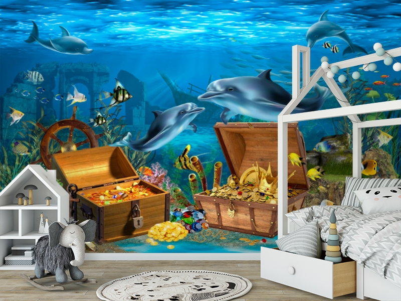 3D Фотообои «Дельфины кладоискатели» вид 6