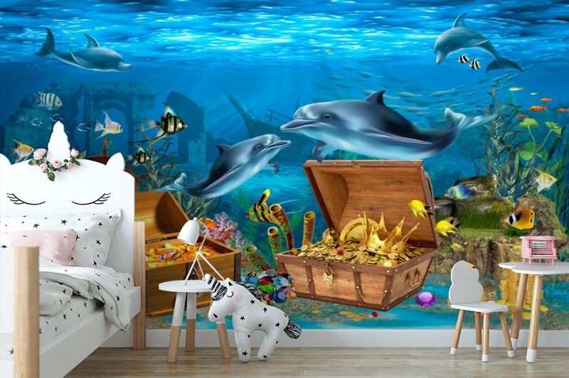 3D Фотообои «Дельфины кладоискатели» вид 4