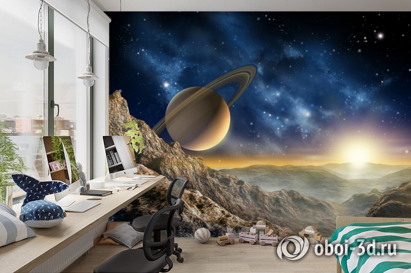 3D Фотообои «Огромный астероид с видом на сатурн» вид 3