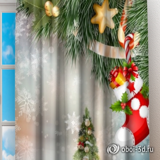 Фотошторы «Снеговик у ёлочки» вид 2
