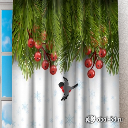 Фотошторы «Стайка снегирей» вид 2