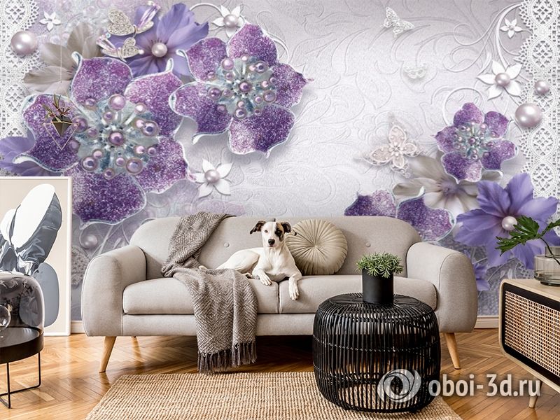 3D Фотообои «Ювелирные фиолетовые цветы» вид 5