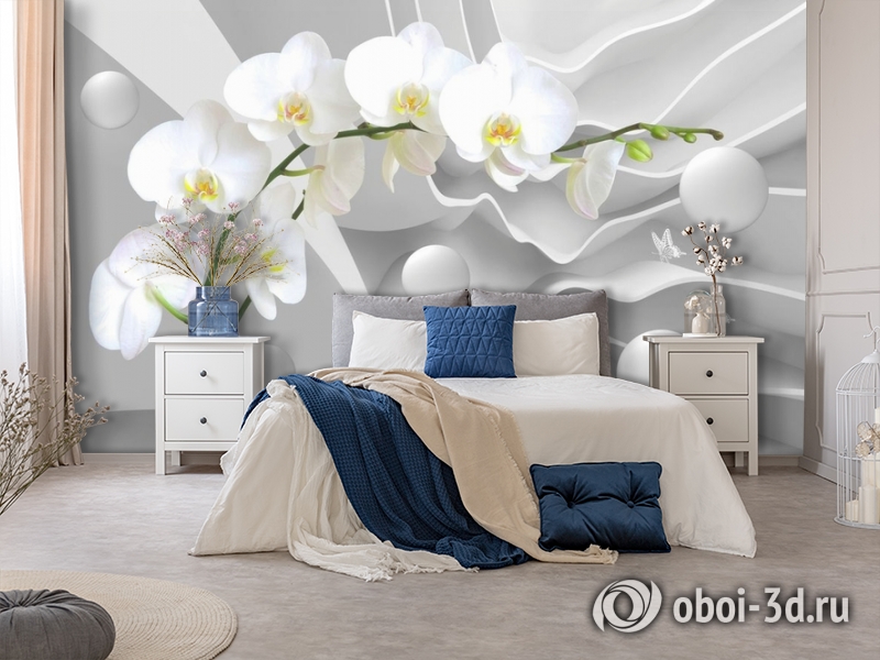 3D Фотообои «Белая орхидея на объемном фоне» вид 7