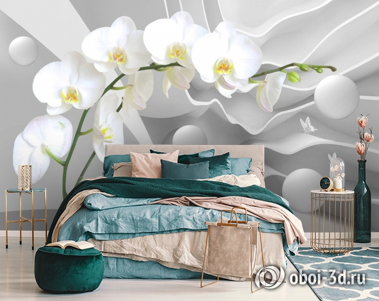 3D Фотообои «Белая орхидея на объемном фоне» вид 6