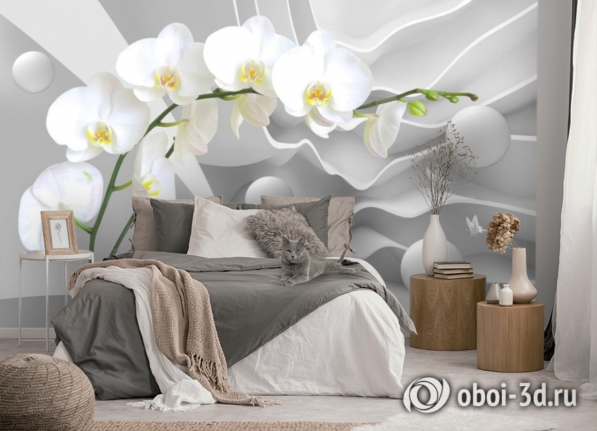 3D Фотообои «Белая орхидея на объемном фоне» вид 5