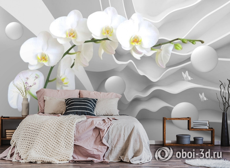 3D Фотообои «Белая орхидея на объемном фоне» вид 4
