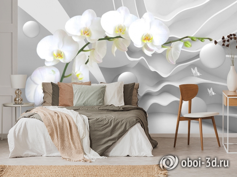 3D Фотообои «Белая орхидея на объемном фоне» вид 3