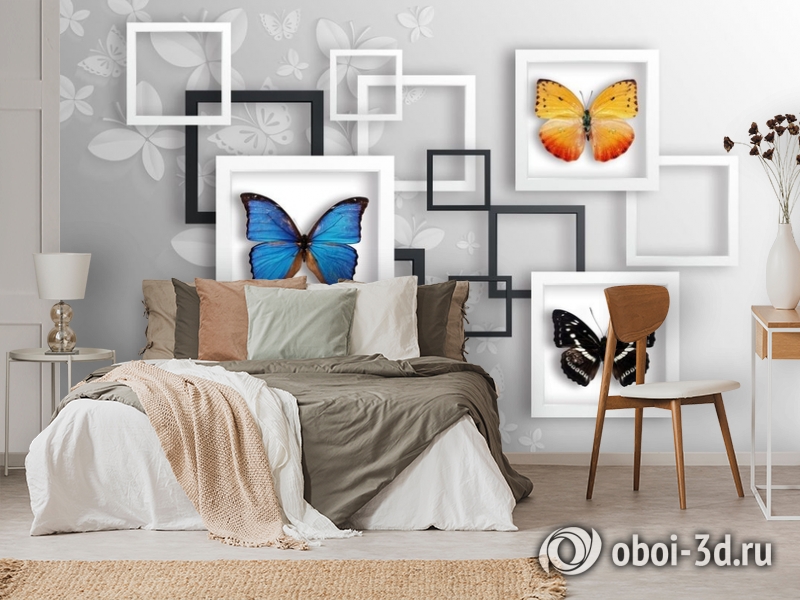 3D Фотообои «Коллекция бабочек» вид 3